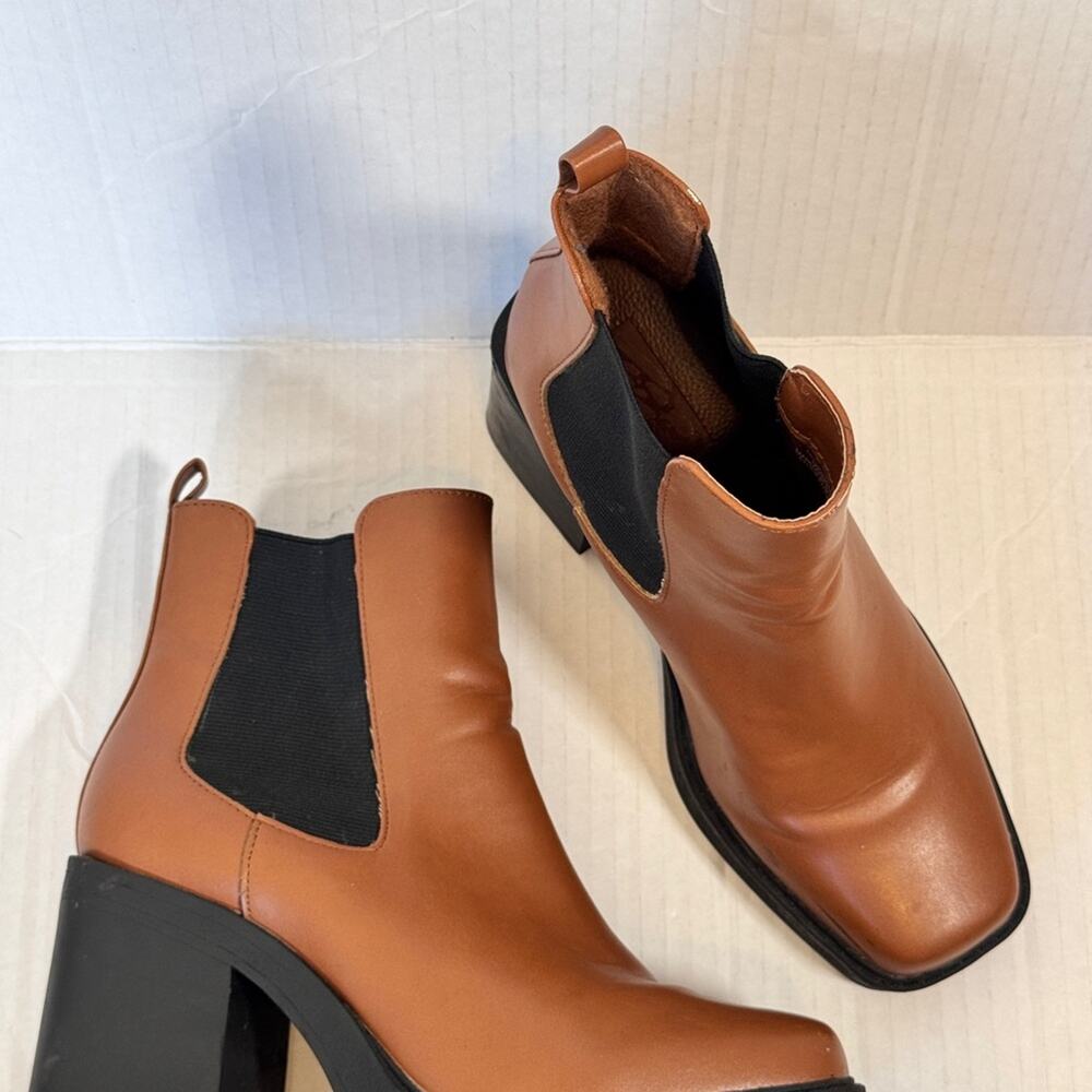 Mia Chunky Tan Faux Leather Ankle Boots Womens 8 Fall Platform Y2K Booties - Picture 10 of 10
